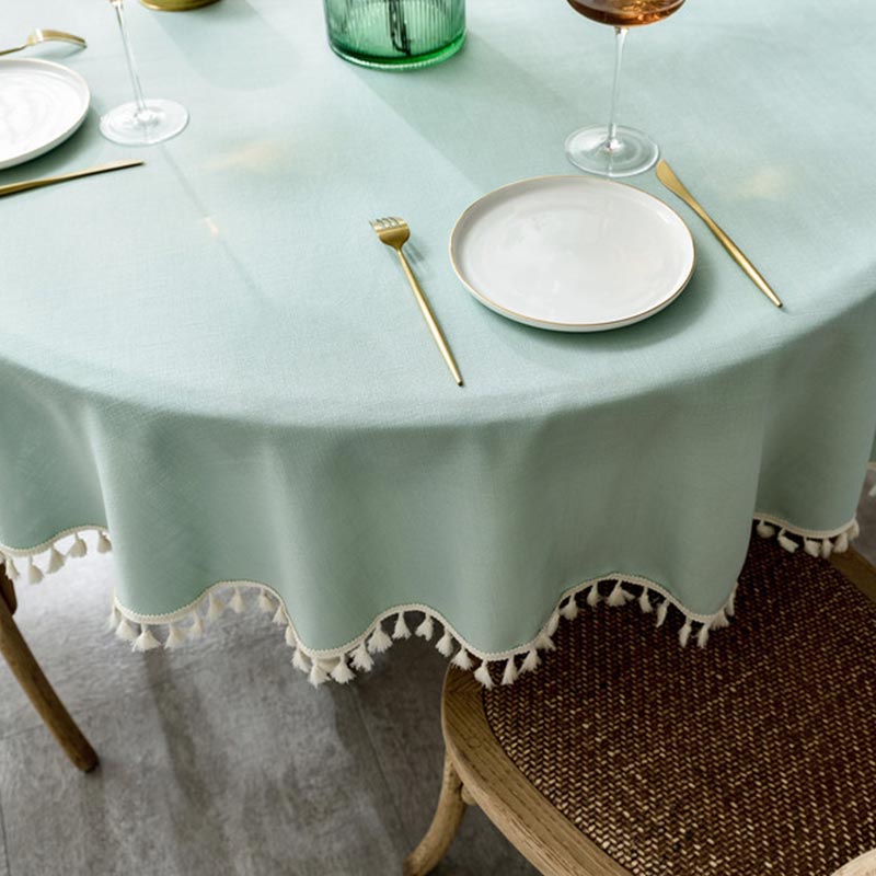 Festive Christmas Round Tablecloth - Washable & Elegant with Tassel Trim