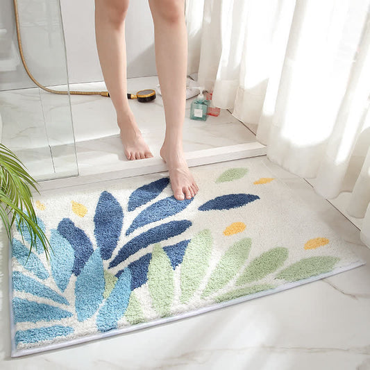CozyCote Leaf Pattern Soft Non-Slip Bathroom Rug - Absorbent & Easy to Clean