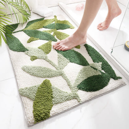 CozyCote Green Leaf Print Soft Non-Slip Floor Rug - Eco-Friendly & Stylish