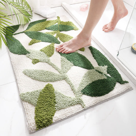 CozyCote Green Leaf Print Soft Non-Slip Floor Rug - Eco-Friendly & Stylish