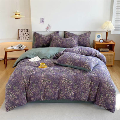 Luxurious 4 - Piece Cotton Gauze Bedding Set with Elegant Flower Designs