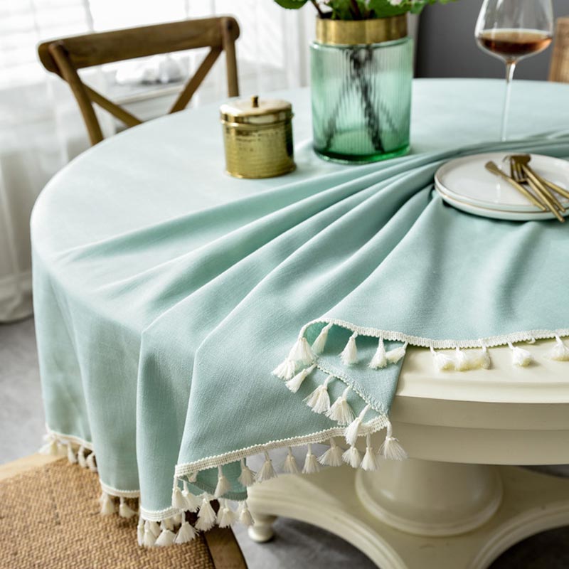 Festive Christmas Round Tablecloth - Washable & Elegant with Tassel Trim