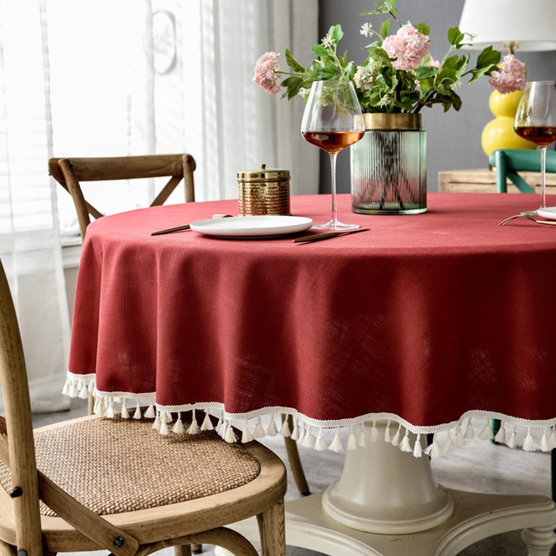 Festive Christmas Round Tablecloth - Washable & Elegant with Tassel Trim