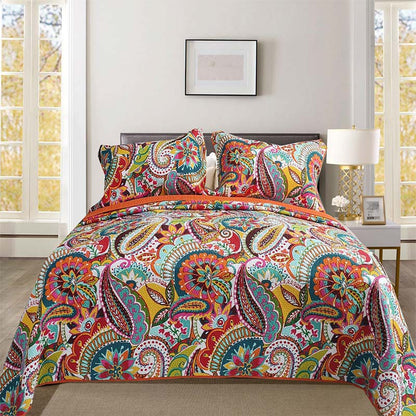 Exquisite Colorful Flower Pattern Quilt Set with Matching Pillowcases