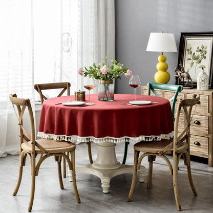 Festive Christmas Round Tablecloth - Washable & Elegant with Tassel Trim