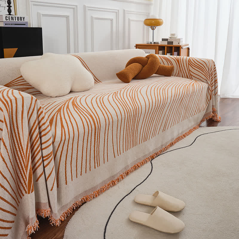 CozyCote Chenille Abstract Stripe Sofa Protector - High Elasticity & Skin-Friendly