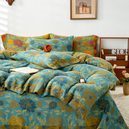 Vintage Retro Flower Leaf Cotton Bedding Sets (4PCS) - Soft & Breathable