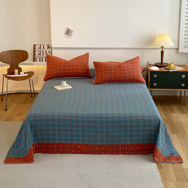 Highly Breathable Cotton Gauze Bedding with Stylish Plaid and Square Patterns