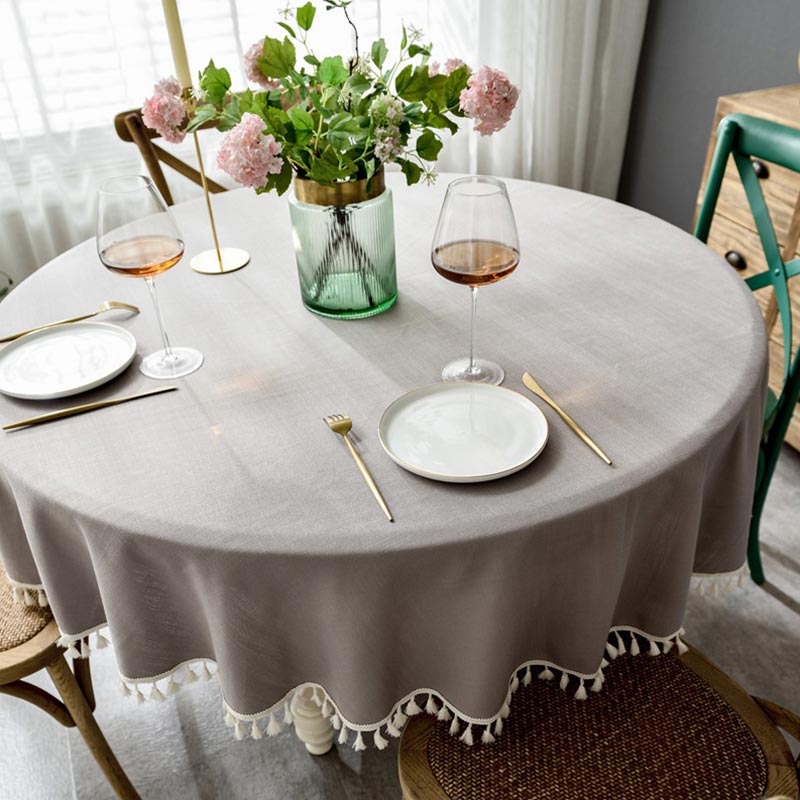 Festive Christmas Round Tablecloth - Washable & Elegant with Tassel Trim