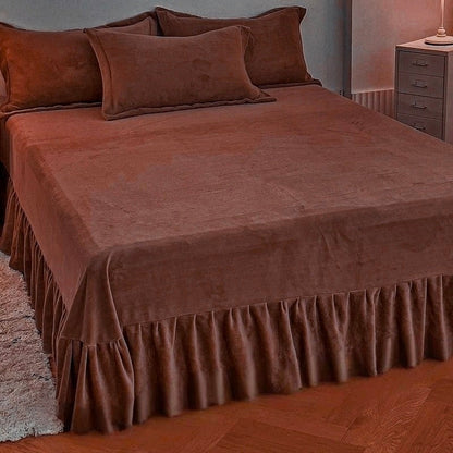 Luxurious Korean Solid Color Lace Bed Sheet and Winter Milk Velvet Bed Skirt