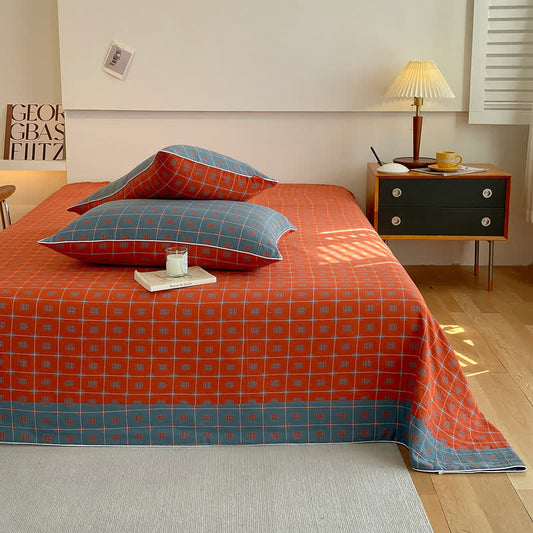 Highly Breathable Cotton Gauze Bedding with Stylish Plaid and Square Patterns