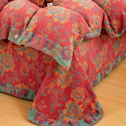 Vibrant Red Cotton Bedding Sets with Beautiful Flower Prints (4PCS)