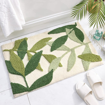 CozyCote Green Leaf Print Soft Non-Slip Floor Rug - Eco-Friendly & Stylish