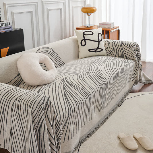 CozyCote Chenille Abstract Stripe Sofa Protector - High Elasticity & Skin-Friendly