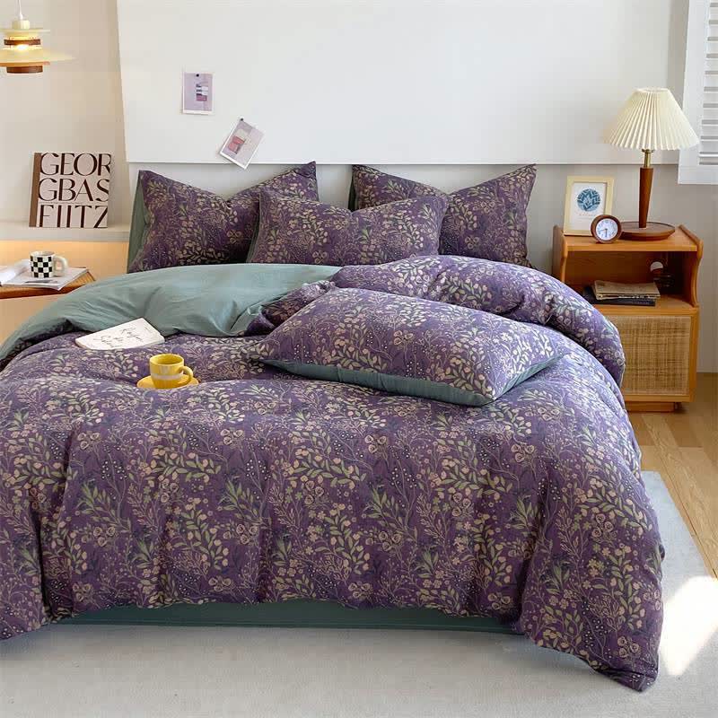 Luxurious 4 - Piece Cotton Gauze Bedding Set with Elegant Flower Designs