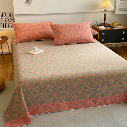 Romantic Vintage Floral Double Layer Cotton Gauze Coverlet