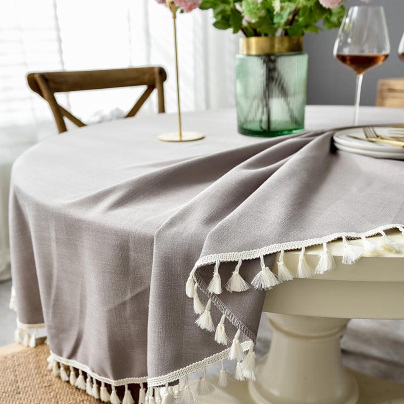 Festive Christmas Round Tablecloth - Washable & Elegant with Tassel Trim